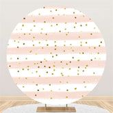 Lofaris Round Glitter Pink White Stripe Happy Birthday Backdrop